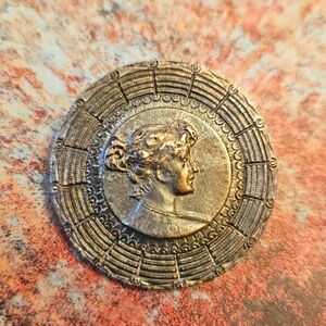 Vintage Pewter Brooch Pin Lady Head in Relief Silver Tone